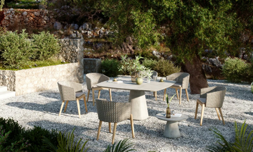 CALYPSO - Synthetic fibre and teak garden chair with armrests by Royal Botania - view 3